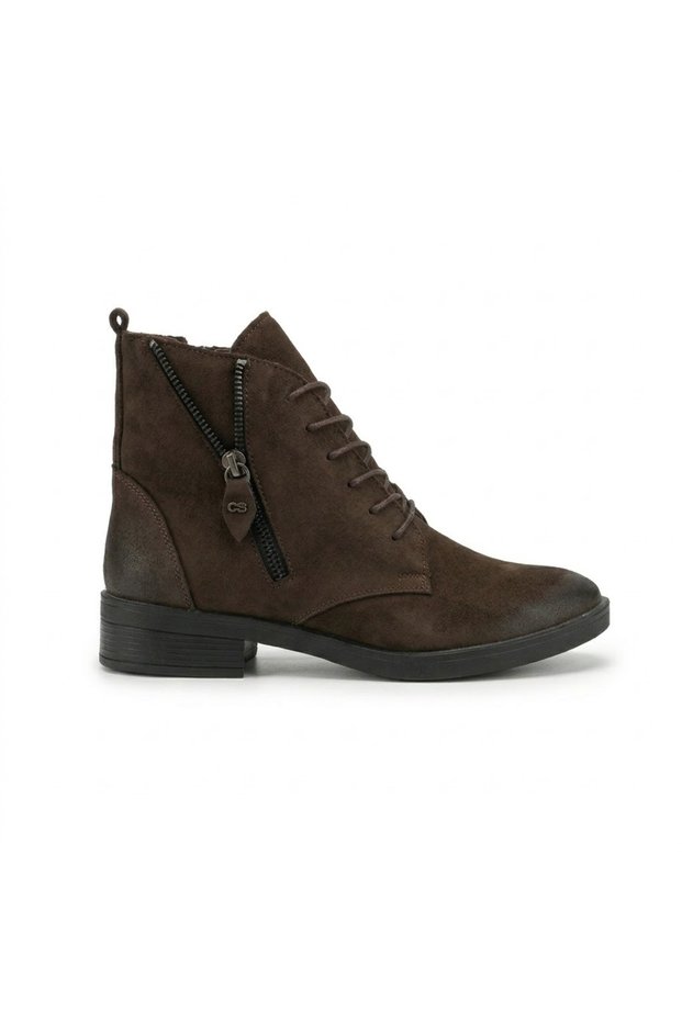 Women's Dark Brown Genuine Nubuck Leather Casual Boots with Non-Slip Sole and Zipper.