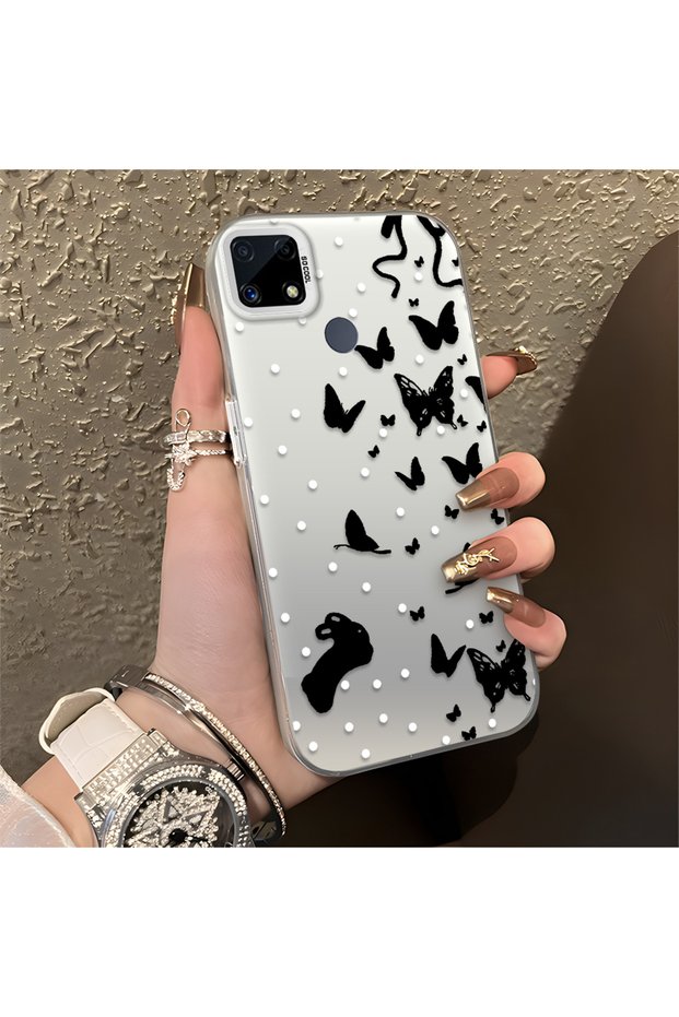 Realme C15/C25/C25S Compatible Case with a Dot and Butterfly Pattern, Suitable for Everyday Use.
