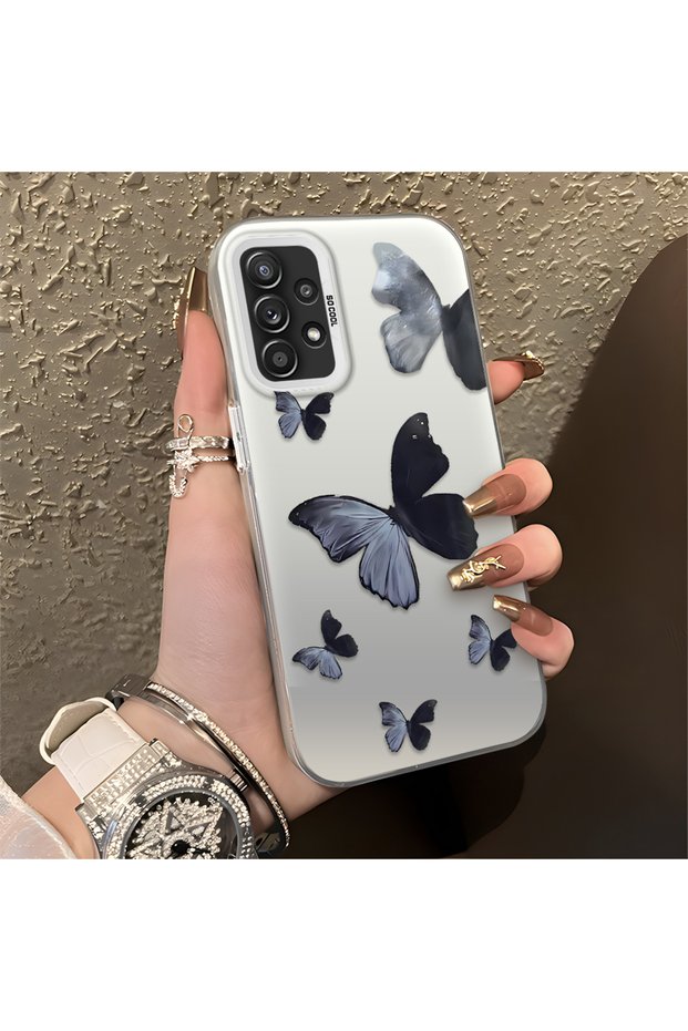 Black and Gray Butterfly-Printed Protective Case Compatible with Samsung Galaxy A52/A52S, Offering Impact Protection.