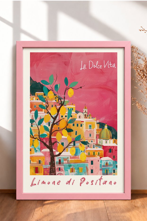 La Dolce Vita Lemon Tree and Positano Framed Painting, Italy Poster, Wall Decor, Itp106.