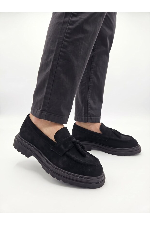 Men's Genuine Leather Tassel-Embellished Thick-Soled Loafer Classic Shoes 26K-900