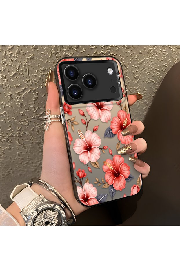 iPhone 17 Pro Max Compatible Pink Protective Case with Large Floral Print, Impact Protection.