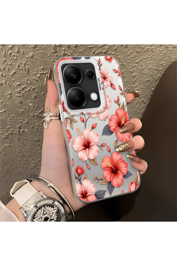 Redmi Note 14S Compatible Pink Large Floral Print Protective Case, Impact Protection.