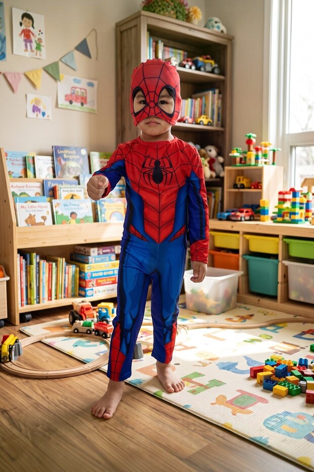 Boy's Red and Blue Superhero Costume and