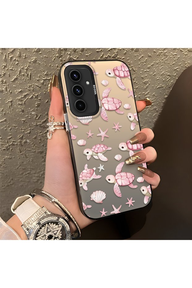 Pink Turtle and Seashell Patterned Silicone Case Compatible with the Samsung Galaxy A54, Featuring a Cute Design.