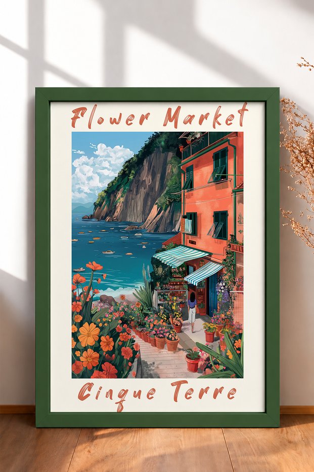 Flower Market Cinque Terre Florist Framed Painting Italy Poster Living Room Kitchen Wall Decor Itp142