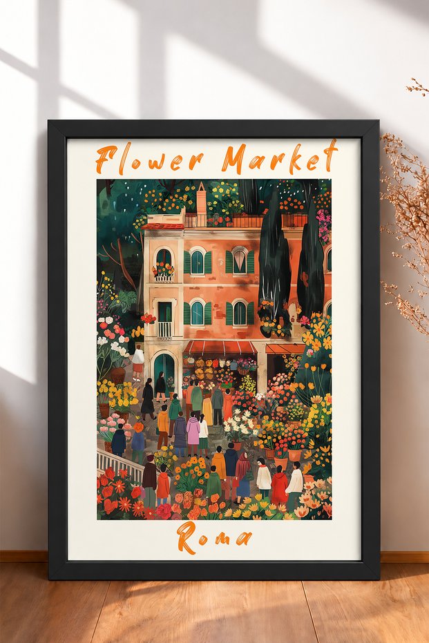 Flower Market, Rome, Framed Painting, Italy Poster, Living Room, Kitchen, Wall Decor, Itp139.