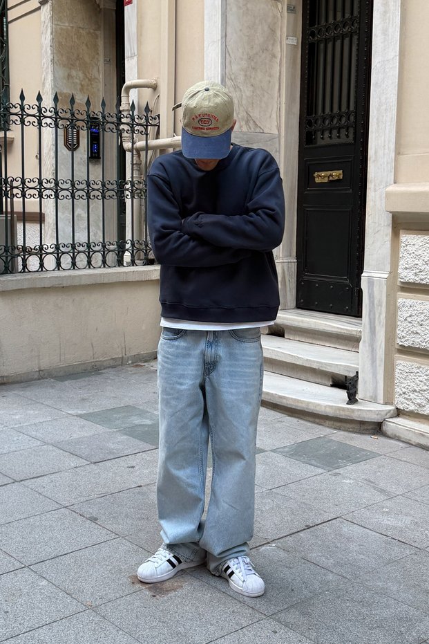 Fw Cool Puff Navy Blue Relax Fit Sweatshirt