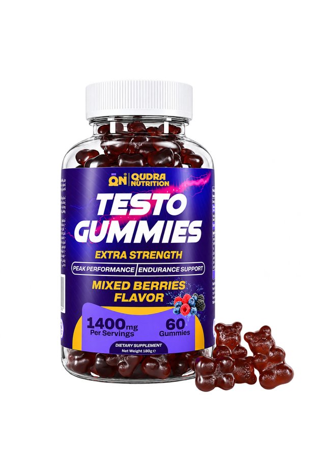 Testo Gummies Extra Strength, 1400mg Active Blend, Mixed Berries, 60 Gummies