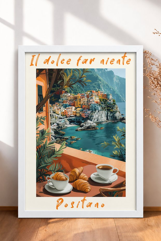 Il Dolce Far Niente Positano Breakfast Framed Painting Italy Poster Wall Decor Itp121
