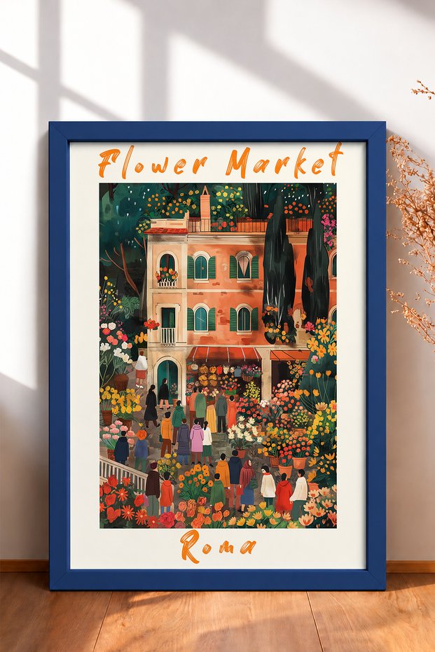 Flower Market, Rome, Framed Painting, Italy Poster, Living Room, Kitchen, Wall Decor, Itp139.