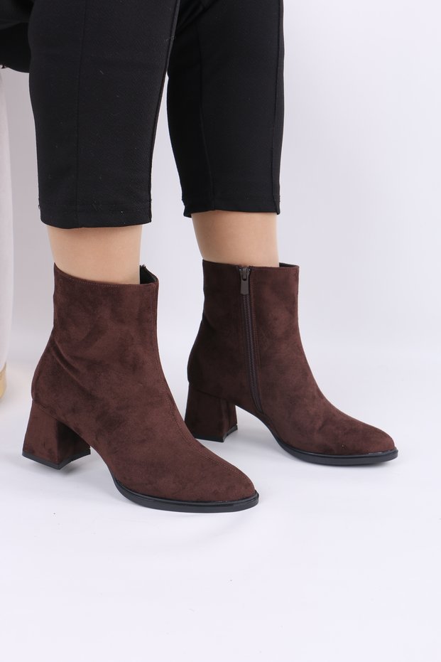 Women's Suede Zippered Ankle Boots with Thick Heels.