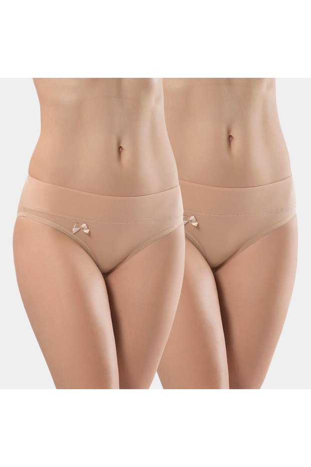 Women's Elastic Waistband Lycra 2-Piece Cotton Bikini Briefs 955/Tan