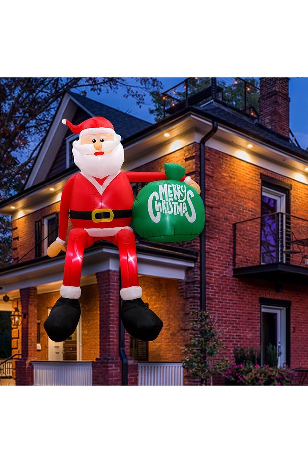 8 Ft Christmas Inflatables Santa Claus Outdoor Decorations with Gifts Bag, Santa Claus Outdoor Blow Up Christmas Decorations with Built-in LEDs for Gardern Lawn Indoor Winter Holiday