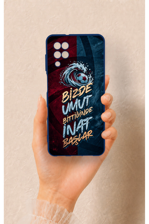 Samsung A12 Compatible Wavy Burgundy and Blue Patterned Silicone Case.