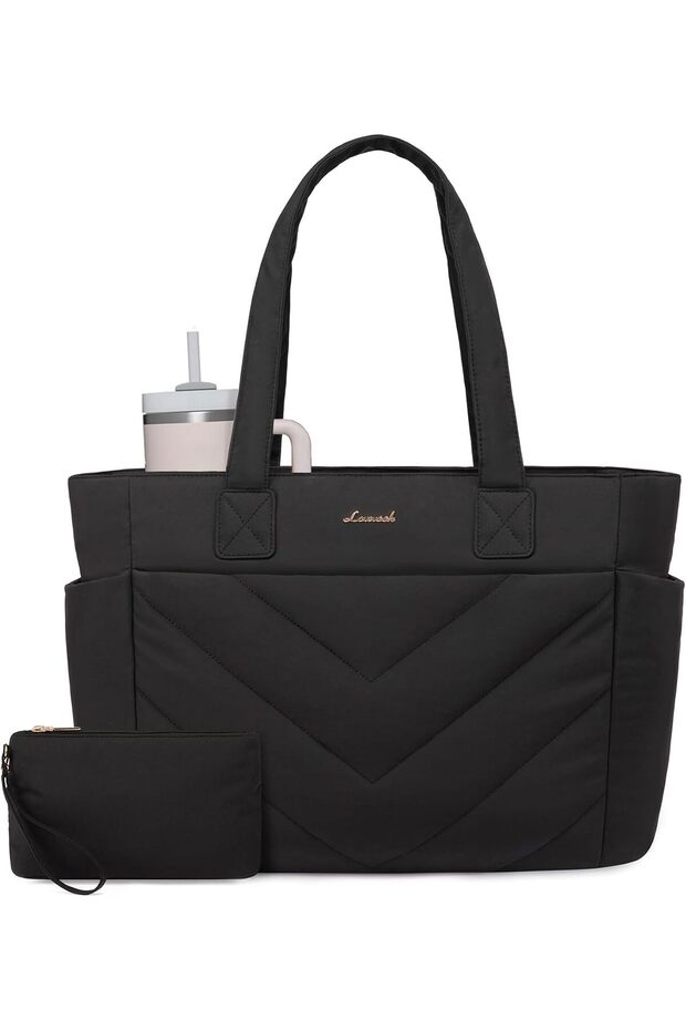 Tote Bag for Women, Puffer Work Travel Handbag with Zipper for Teacher Nurse, Quilted Cute Laptop Shoulder Gym Bag