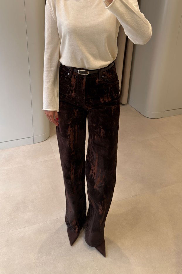 Premium Flock Printed Jeans - Light Brown