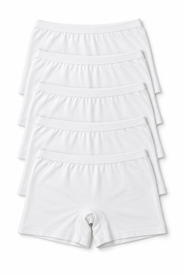5-Piece Women's White Modal Boxer Briefs, Short-Leg, Solid Color Underwear Set.