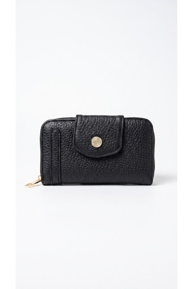 Women's Medium-Sized Multi-Compartment Wallet with Zipper and Magnetic Closure.