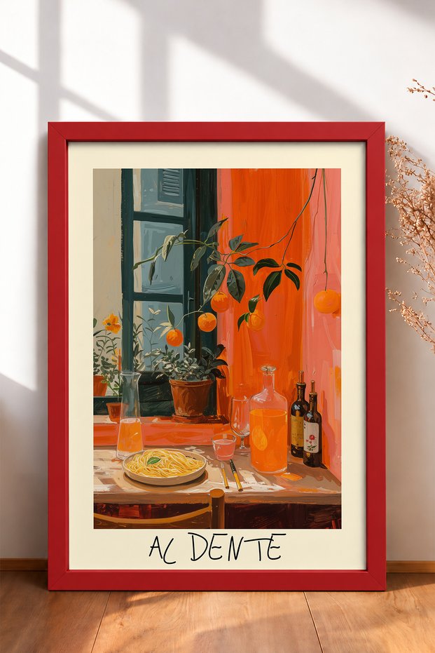 Al Dente Spaghetti and Orange Branches Framed Painting, Italy Poster, Wall Decor, Itp160.