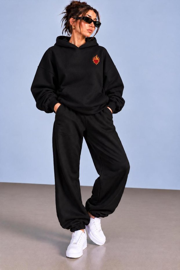 Hoodie Tracksuit 2-Piece Set with Ruffled Top and Bottom, Alevl Printed, Unisex