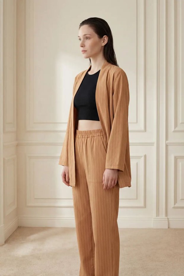 My Fashion Striped Two Piece Set with Open Collar