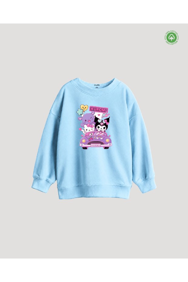 Kuromi Printed 3-Thread Brushed Cotton Girls' Sweatshirt