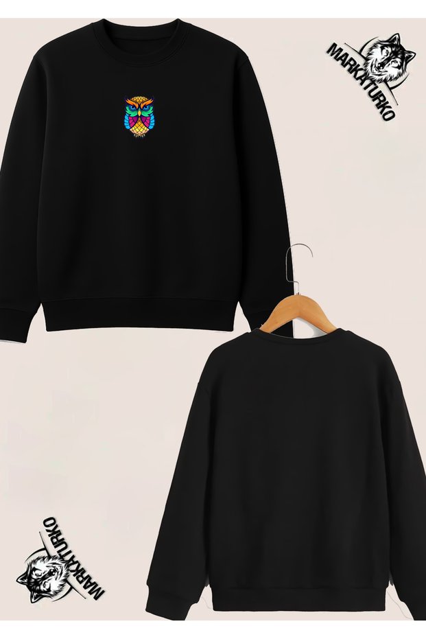 Baykuş Popart Custom-Designed Printed Crewneck Sweatshirt