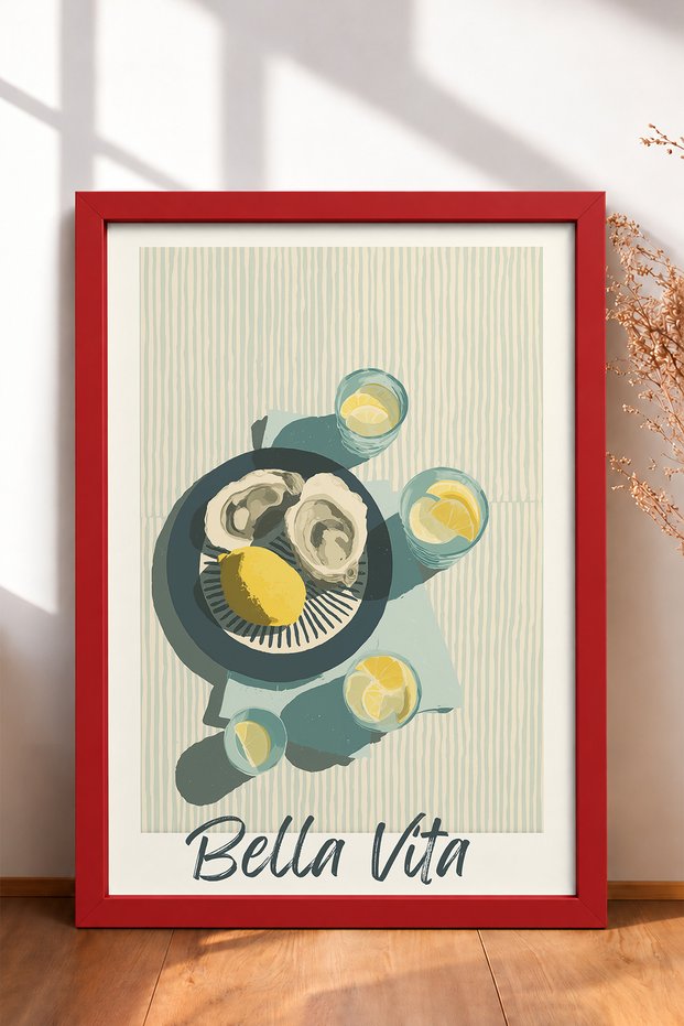 Bella Vita Ostrich and Lemon Framed Painting, Italy Poster, Living Room, Kitchen, Wall Decor, Itn001.