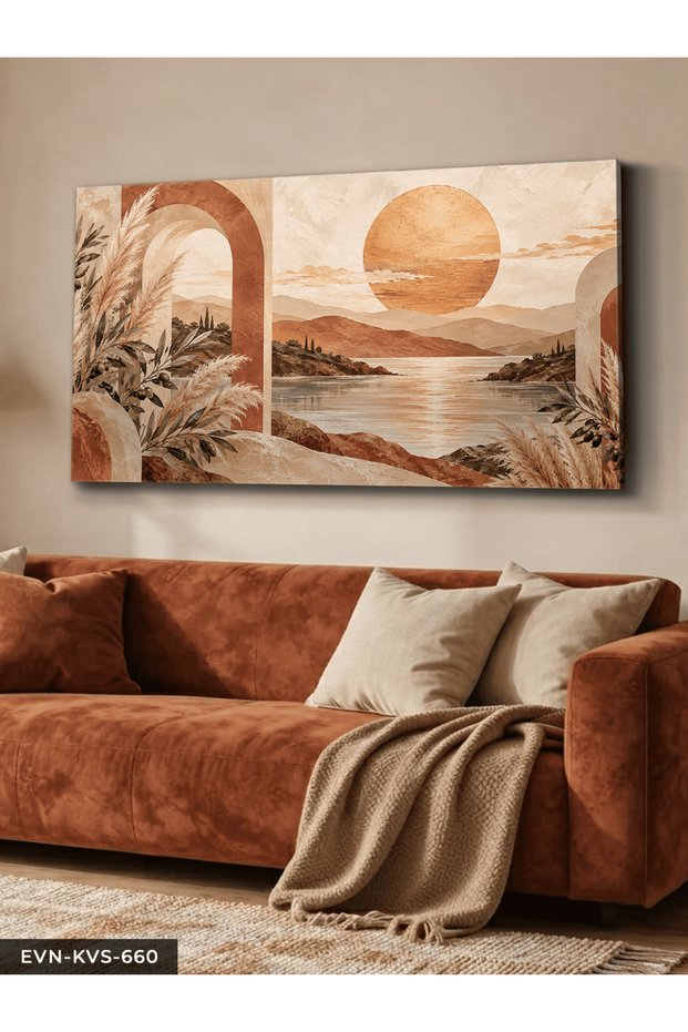 Boho Style Sun and Plants, One-Piece Canvas - Canvas Painting.