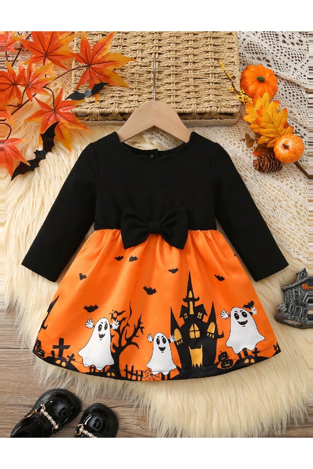 Rochie, Negru/Portocaliu