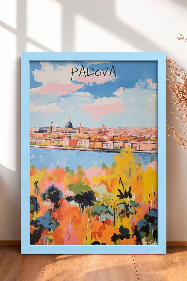 Padua City Silhouette and Colorful Plants Framed Painting, Italy Poster, Wall Decor, Itp187.