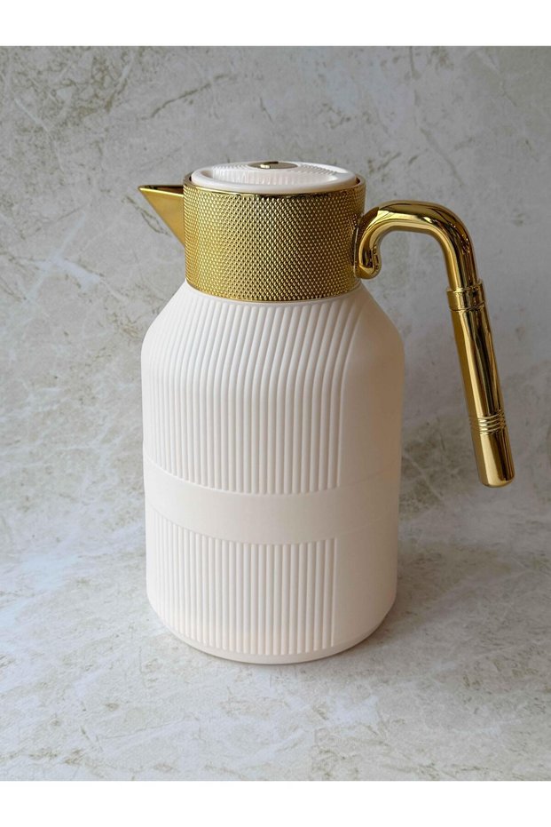 Striped Cream Gold Matte Thermos