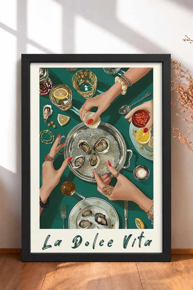 La Dolce Vita Oysters on a Platter Framed Painting Italy Poster Wall Decor Itp178