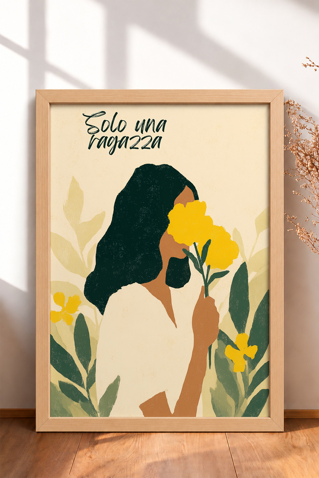 Solo Una Ragazza, Floral-Patterned Woman in a Framed Painting, Italy Poster, Wall Decor, Itn003.