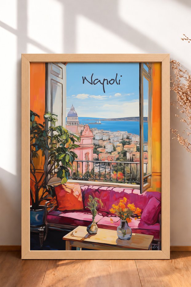 Naples, Dome and Sea Framed Painting, Italy Poster, Living Room, Kitchen, Wall Decor, Itp186.