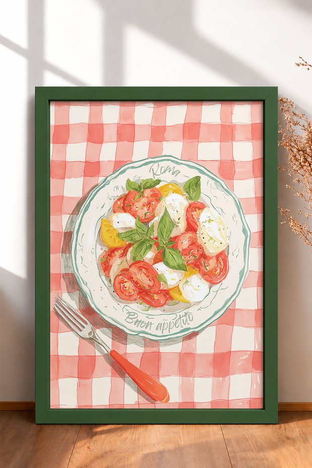 Buon Appetito Caprese Salad Framed Poster, Italy Poster, Living Room, Kitchen, Wall Decor, Itn012.