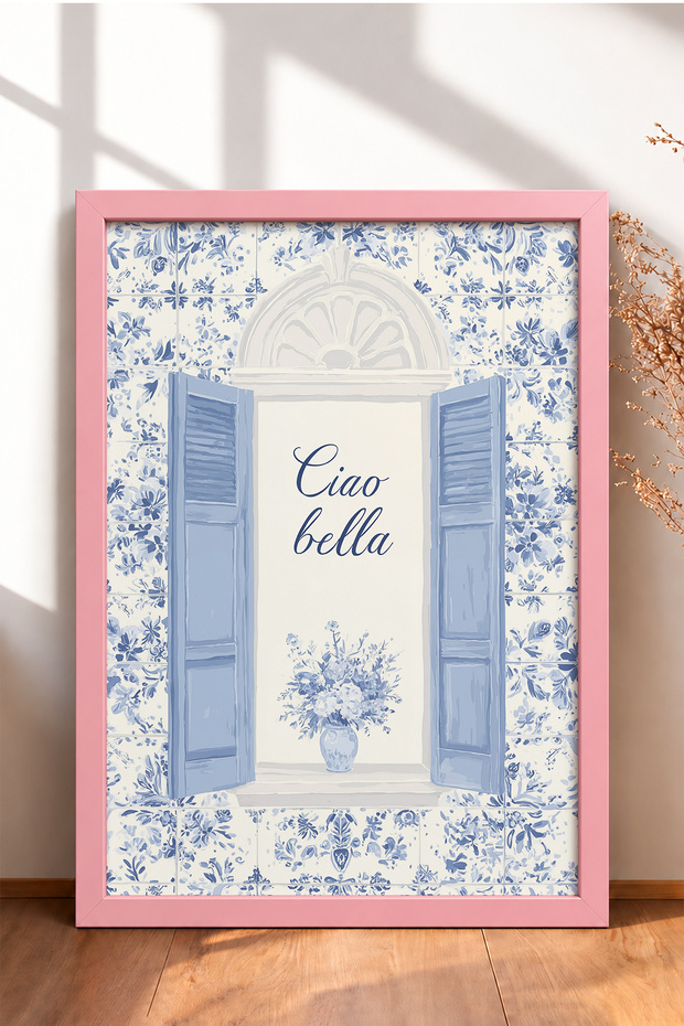Ciao Bella, Blue Shuttered Window with Frame, Italy Poster, Wall Decor, Itn004.