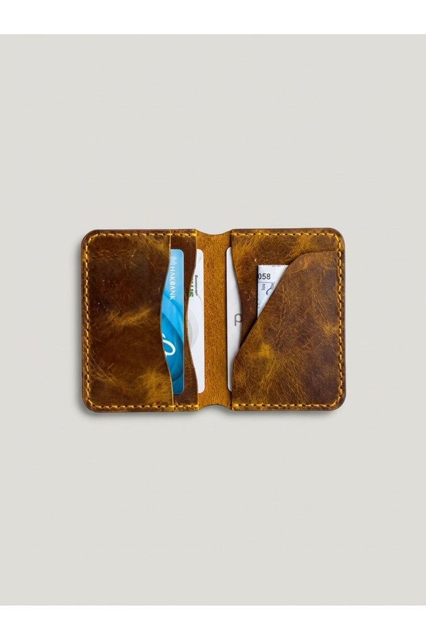 Genuine Leather Handmade Slim Card Holder Wallet Minimalist Double Side Compartment Wallet