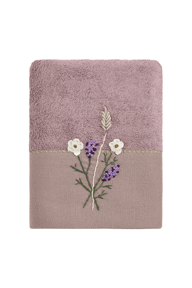 Arwa Bamboo Hand Towel with Floral Embroidery, Rose Brown, 50X90, Rose Brown.