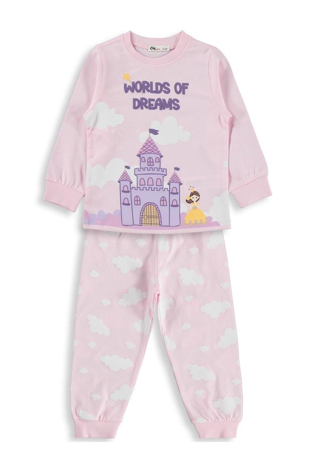 Castle-Printed Pajama Set for Ages 2-5 - Pink