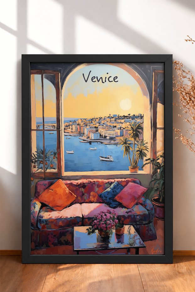 Venice Window View of the Harbor Framed Painting Italy Poster Wall Decor Itp203