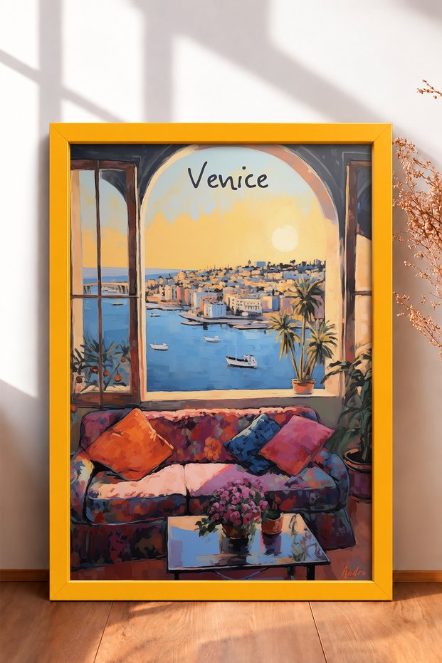 Venice Window View of the Harbor Framed Painting Italy Poster Wall Decor Itp203