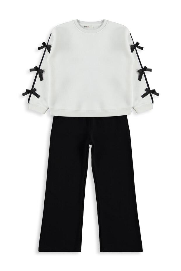 10-13 Year Old Tracksuit Set with Bow Detail - Ecru
