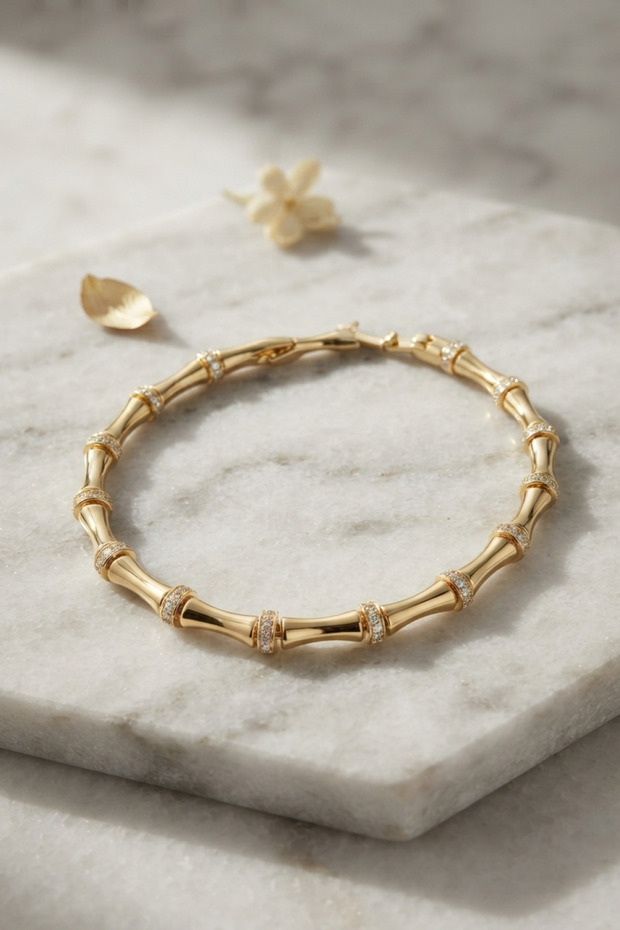Gold Color Bamboo Model Zircon Stone Women's Bracelet