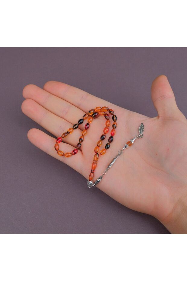 Fire Amber Beads, Cut, Wrist-Length, 5X8Mm, Prayer Beads, Alpaca Tassels, Yellow and Red.