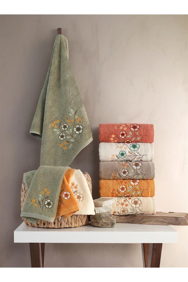 (Set of 6) Premium 3D Embroidered Bamboo, Special Boxed, 50X90Cm. DIY Hand Towel Set (70% Bamboo, 30% Cotton)