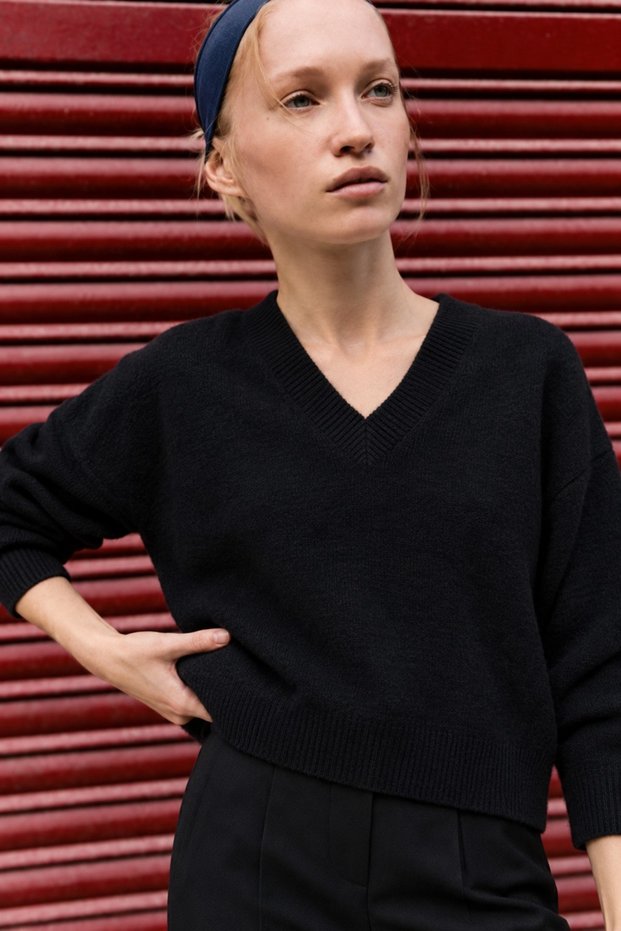 Women's V-Neck Casual Black Sweater