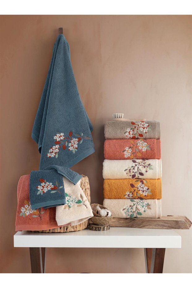 (Set of 6) Premium 3D Embroidered Bamboo, Special Boxed, 50X90Cm. DIY Hand Towel Set (70% Bamboo, 30% Cotton)