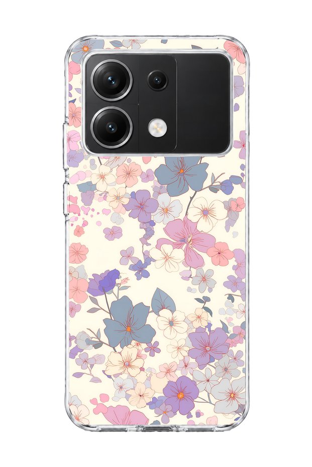 Transparent Phone Case with Lilac and Pink Floral Print, Compatible with Poco X6.